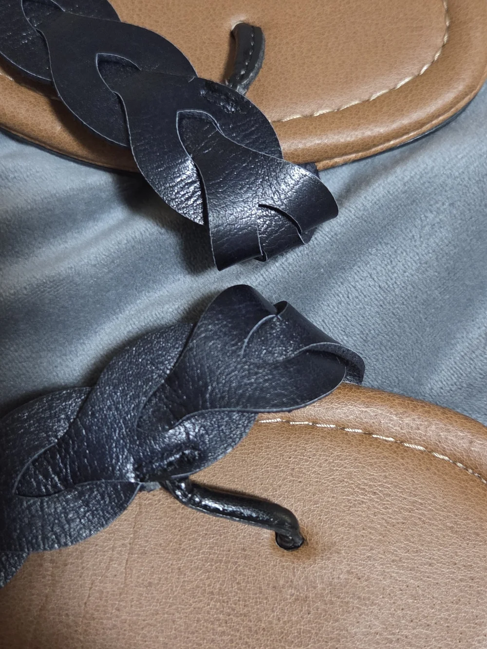 Maurices Black Braided Thong Sandals with Tan Footbed